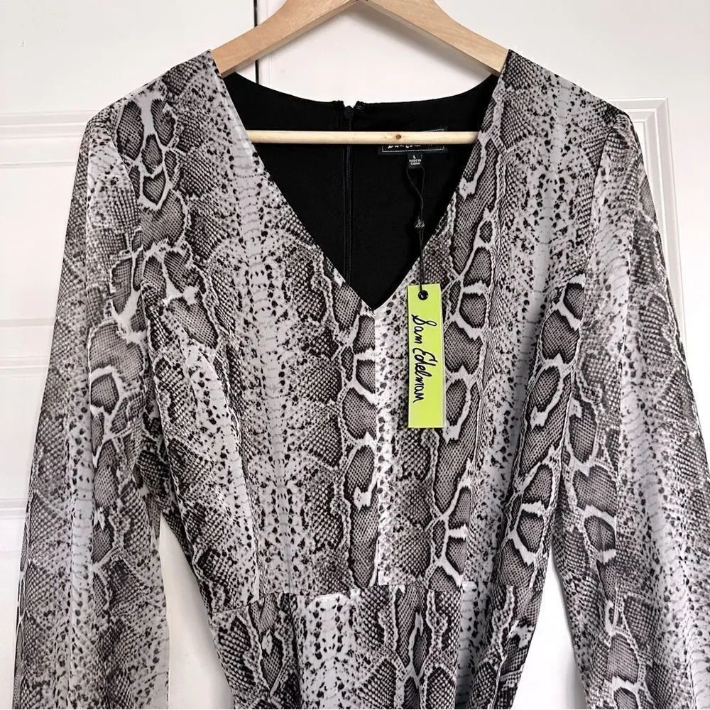 SAM EDELMAN | Snake Reptile Print Layered Dress Gray Black White | Size Large